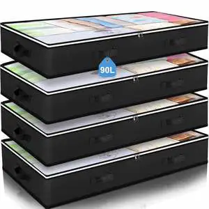 Under Bed Storage Bags for Clothes and Blankets, Foldable Fabric Zipper Container with Clear Window and Reinforced Handles