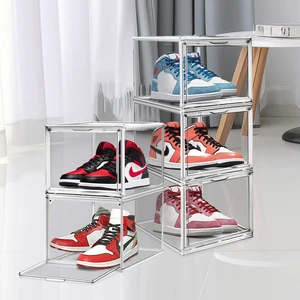 DAYOOH Modern Storage Box Bedroom Plastic Drop Front Shoe Box Stackable Shoe Organizer Transparent Sneaker Crate