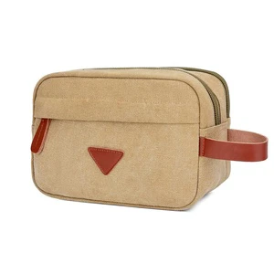 Custom Double Zipper Canvas Toilet Bag Mens Beard Travel Small Shaving Kit Makeup Bag Man Woman Cosmetic Bag for Travel