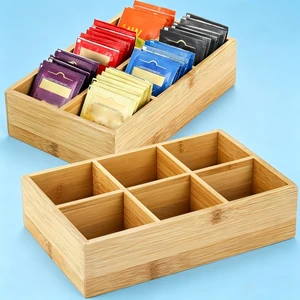 Bamboo Tea Bag Organizers, Wood Tea Bag Storage for Drawers with 6 Roomy Compartments, Sturdy Tea Chest Boxes for Shelf