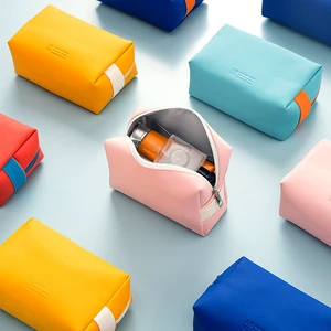 Solid Color Belt Portable Storage Bag Large Capacity Travel Toiletries Tote Toiletries Bag Pu Leather Bag for Women