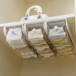 Wall Mounted Transparent Plastic Underwear Storage Box With 6 Dividers For Closet And Bedroom