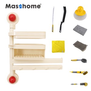 Wall Mounted ABS Plastic 180 Degree Rotating No Drill Suction Cup Caddy Sink Organizer Kitchen Storage Rack