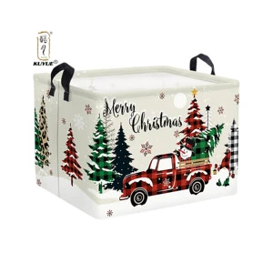 KUYUE Large Plaid Truck Christmas Tree Basket Snowman Gnome Merry Christmas Kid Leopard Spots Storage Boxes Bins