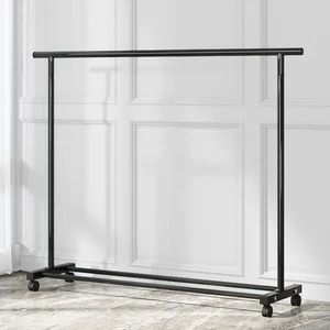 Floor-standing Single-Rod Home Use Coat Rack with Wheels for Bedroom and Balcony Clothes Drying