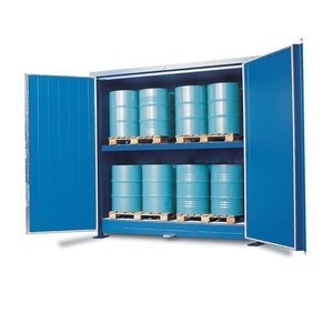 Blue Steel Storage Cabinet With Lockable Doors And Stackable Design For Warehouse Use