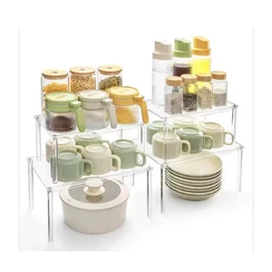 Acrylic Cabinet Shelf Organizer Set of 4 Spice Rack Desk Bathroom Pantry Kitchen Storage Refrigerator and Organization