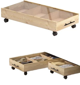 Solid Wood Under Bed Storage Drawer with Lids, Wheels, Handles Divided Cabinet for Closet Crate Organizer