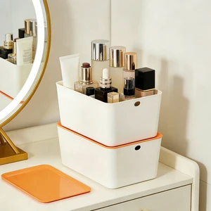 Stackable Plastic Bathroom Makeup Storage Box Cosmetic Storage Organizer with Dustproof Cover