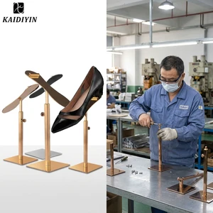 Classic Style Gold Plating Stainless Steel Shoes Display Rack Holder Adjustable Height High Heel Display Stand