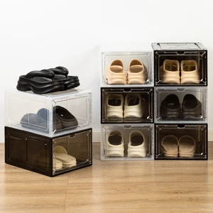 Wholesale Eco-Friendly PP Transparent Stackable Rectangle Design Modern Magnet Shoe Storage Box 10kg Pack