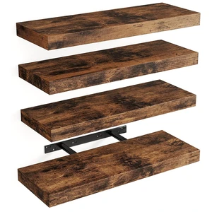Country Wooden 15.8-Inch (40.1cm) Floating Shelf 4-Piece Set Invisible Bracket Wall Decoration for Bathroom Living Room Bedroom