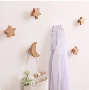 Best-selling Creative Star Moon Wooden Hooks-Durable Single-Layer Multifunction Modern Wall Mount Living Room Storage