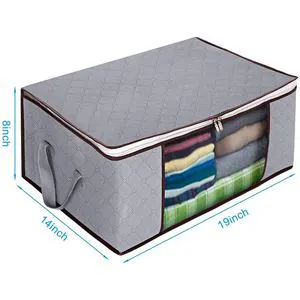 Grey Foldable Closet Organizer Clothing Storage Bags, Storage Organizers with Clear Window, Reinforced Handle and Sturdy Zipper
