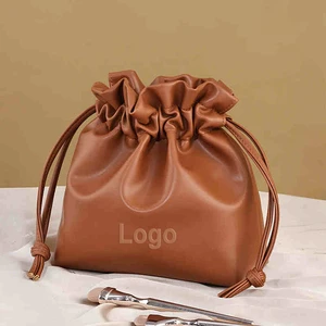 Fashion Brown Custom Portable Large PU Leather Zipper Makeup Bag