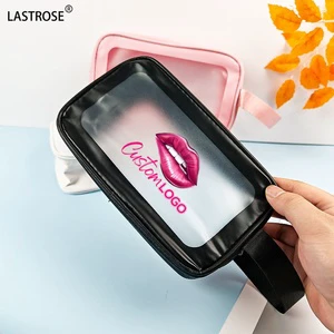Private Label PVC Transparent PU Toilet Bag Storage Makeup Beauty Pouch Wash Bath Bag Cosmetic Waterproof Black Pink Travel Bag
