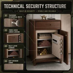 Single Drawer And 3 Drawer Bedside Cabinet Safe With Fingerprint Access, Integrated Storage And Emergency Key Lock