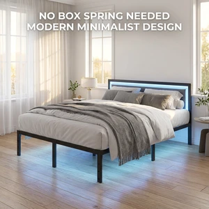 Hot Sale Minimalist LED Headboard Iron Bed Underbed Light Double Foldable Storable No Box Spring Needed Metal Platform Iron Bed