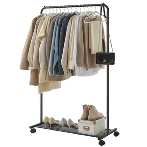 Modern 36 Inch Garment Rack With Wheels and Dense Mesh Storage Shelf Clothes Stands Coat Rack