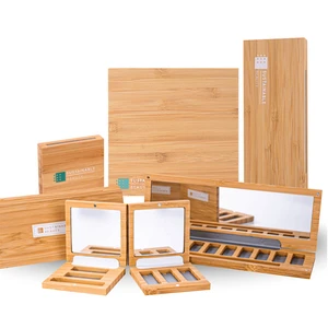 Bamboo Cosmetics Packaging Manufacturers Private Label DIY Wholesales Luxury Magnetic Empty Eyeshadow Palette Storage Box