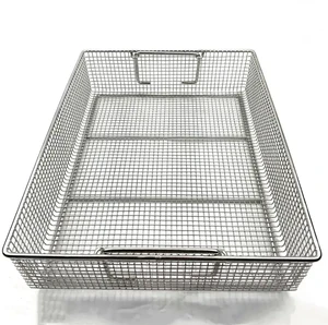 Food Grade Stainless Steel Wire Storage Basket Kitchen Organizer Fruits Vegetable Drainer Metal Mesh Basket for Restaurant