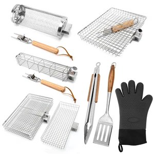 Portable Metal Fish Grill Basket For Outdoor Camp Picnic Hike Barbecue Kitchen Steel Grate Mesh Grid Rack BBQ Grilling Net Wire