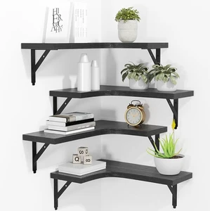 Wall Mounted Single Tier Floating Wood Storage Rack-Multifunctional Minimalist Design for Bathroom Kitchen Living