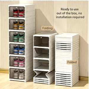 Clear Foldable Shoe Storage Box, No Assembly Required, Heavy-Duty Reinforced Stackable Shoe Organizer for Closet