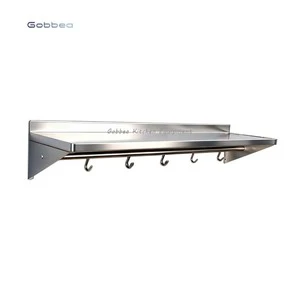 Binzhou Factory Hot Sales Modern Kitchen Stainless Steel Wall Mounted Shelf for Storage With Hooks