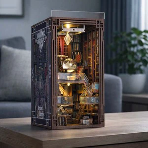 Minicity Christmas Gifts Wooden Elegant Dollhouse Suite Various Book Nook Kits With Dust Cover And LED Light-Beyond Library