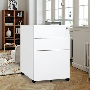 CHNSMILE OEM Modern White Office Mobile Base Cabinet 3-Drawer Central Lock Swivel Silent Casters High Capacity Anti-Tilt Design