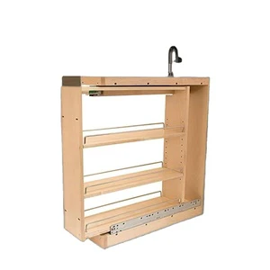 Pull-Out Slide-Out Kitchen Cabinet Storage Organizer with Adjustable Shelves Vintage Industrial Style Rubberwood Construction