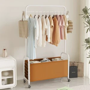 Portable Metal Coat Rack with Leather Storage Pockets