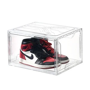 Custom Large-capacity Transparent PET Foldable Movable Minimalist Stackable Plastic Shoe Box Storage 36x28x22cm