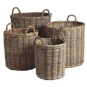 Handcrafted Natural Rattan Storage Baskets with Handles Woven Round Baskets for Home Organization