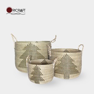 Set of 3 TORTILLA Seagrass Christmas Tree Pattern Storage Baskets for Home and Office Elegant Coil Decorative Basket