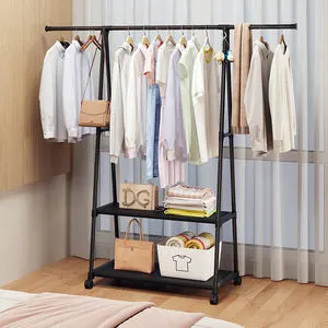 Cedar Space Wholesale 2-Layer Coat Rack with Retractable Movable Shelves and Triangular Garment Stand Simple Clothes Rack with Bag Use