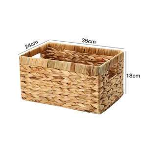 Woven Baskets for Storage Wicker Water Hyacinth Storage Basket with Sturdy Built-in Handle Handwoven Basket for Bathroom