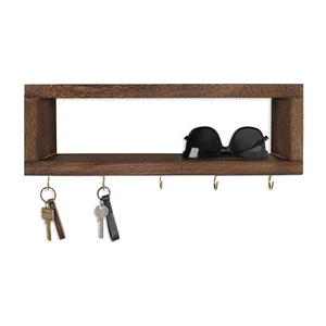 Decorative Wall Shelf with Hooks Wood Entryway Organizer for Keys Wallet & Sunglasses Wooden Wall Organizer