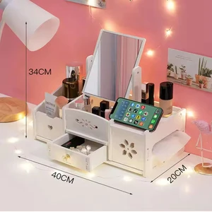 Wood Make up Price Drawer Desk Portable Vanity Case Bin Makeup Caddy Organizer Cosmetic Storage Box for Cosmetics Vanity Mirror
