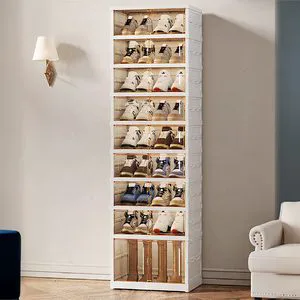 9 Tier Plastic Foldable Shoe Storage Box Large Size Office Organizer Injection Technique Rectangle Shape Shoes 35L Capacity