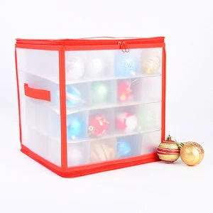Transparent Christmas Storage Containers with 64 Compartment Zippered Bauble Ornament Storage Box