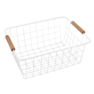 New Arrival Factory Supply Wire Storage Basket Wooden Handle Home Metal Basket Snack Storage Basket