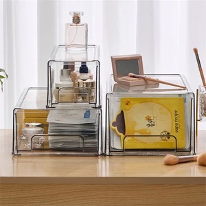 Home Plastic Clear Stackable Bedroom Desktop Cosmetic Sundries Organizer Pull-out Drawers Set