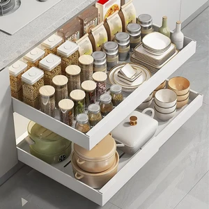 Expandable Cabinet Drawers Pull Out Cabinet Adhesive Organizer Slide Out Storage Rack for Kitchen Pantry Bathroom Home