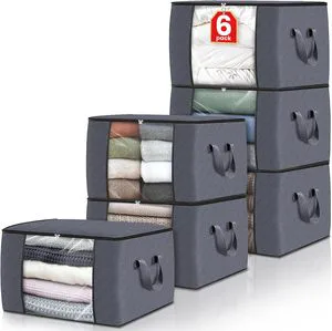 Large Storage Bag 6 Pack Cloth Storage Bins Foldable Organzing Clothes Containers Non Woven Collapsible Storage Box