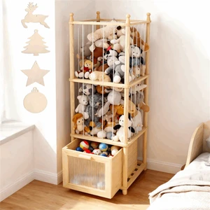Christmas Themed DIY Wooden Decor Stuffed Animal Zoo Organizer Stuffed Animal Storage With Clear View Drawer