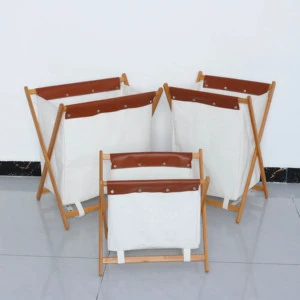Laundry Hamper Removable Bag Wood X-Frame Laundry Hamper Folding Large Wooden Baskets With Handle