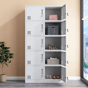 10 Door Metal Locker Storage Cabinet with Lock and Keys for Office School Gym Staff Changing Room Grey Steel Locker Cupboard