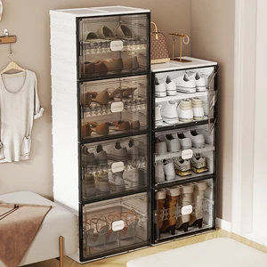 Haogle Plastic Shoe Display Foldable Shoes Organizer Cabinet Multilayer Collapsible Stackable Plastic Foldable Storage Box